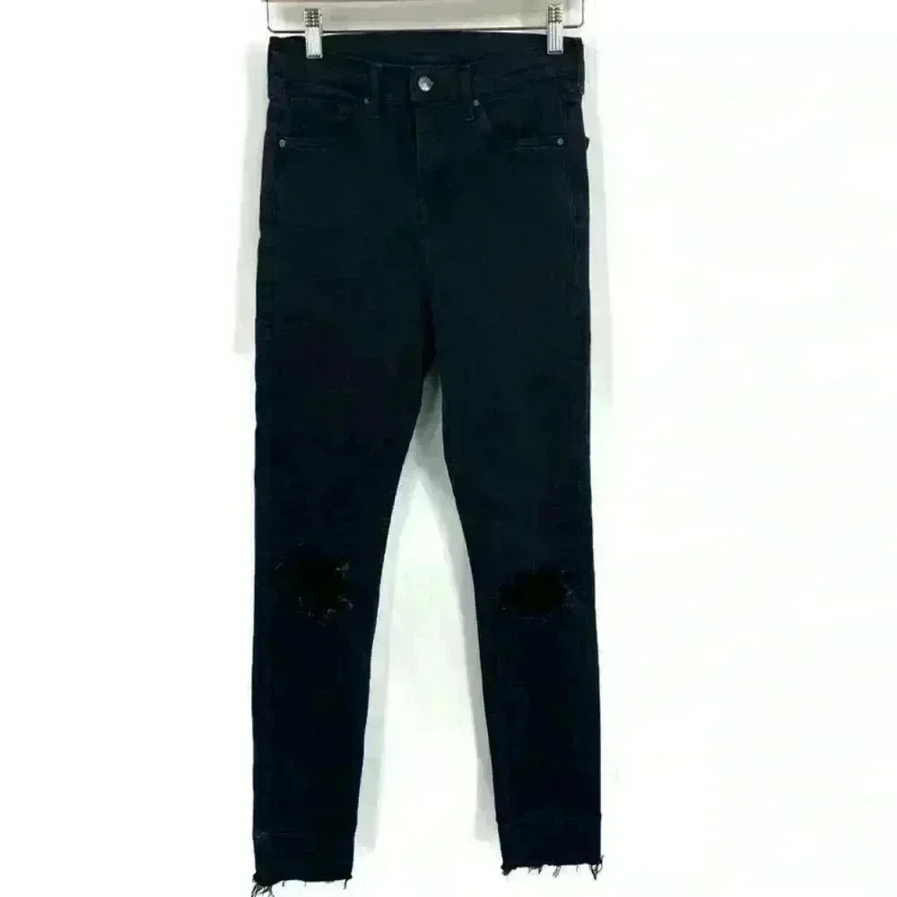 TopShop‎ Black High Rise Distressed Skinny Jeans Size W28